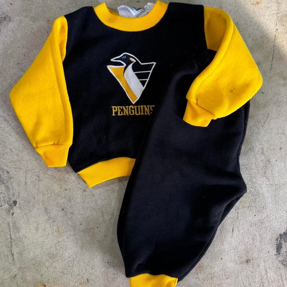 Vintage 90s Pittsburgh Penguins youth 18 month old sweat set black and yellow